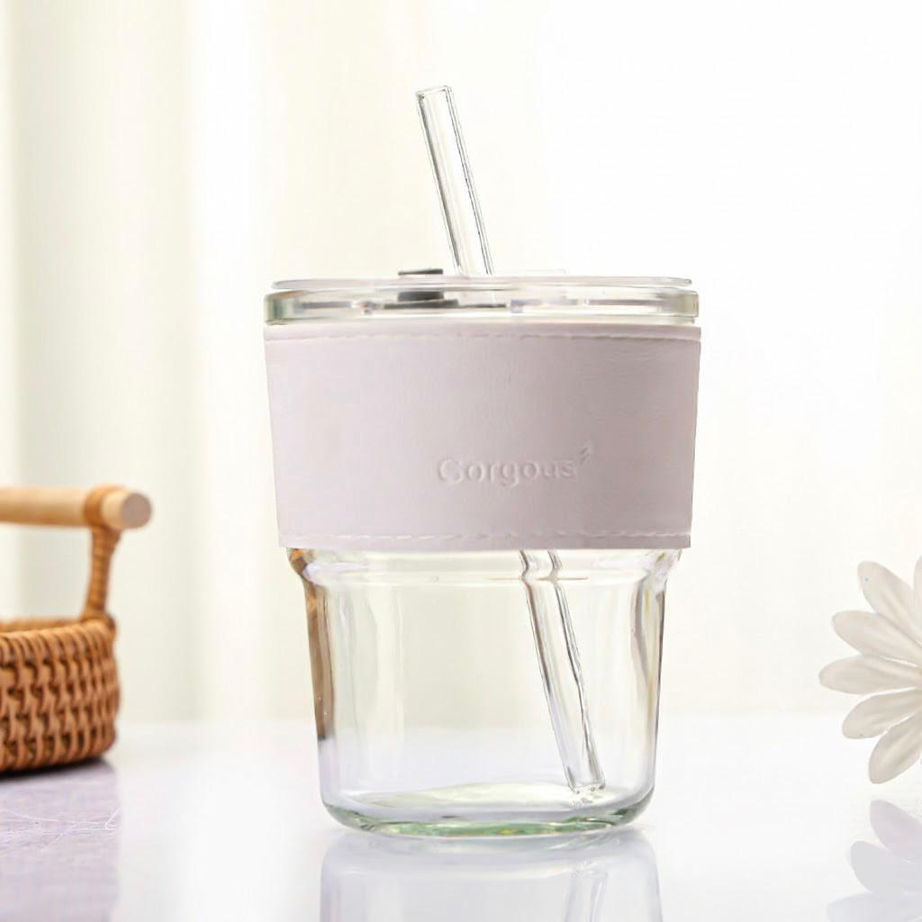 Glastrinkbecher mit Lederband