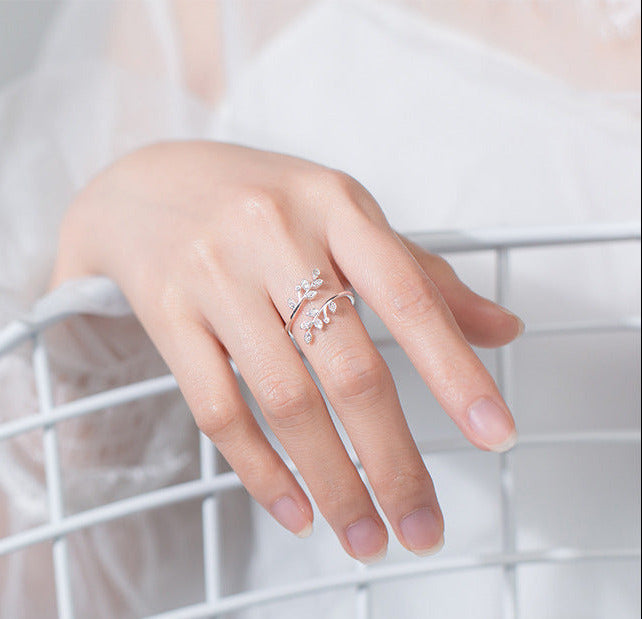 925 Silber Ring mit Blättermotiv