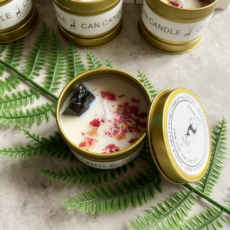 Ritualkerze mit Obsidian, Blüten & Granatapfelduft