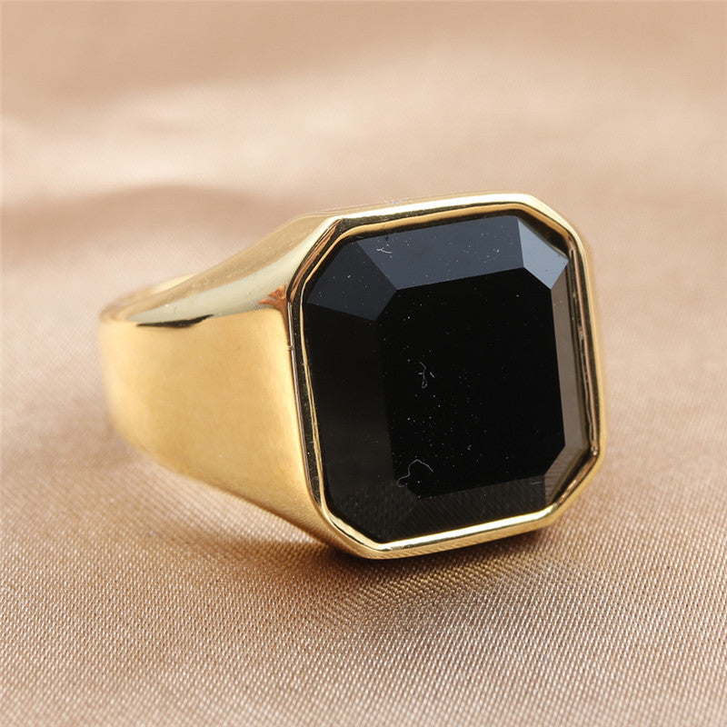 Titanstahl Ring mit schwarzem Onyx
