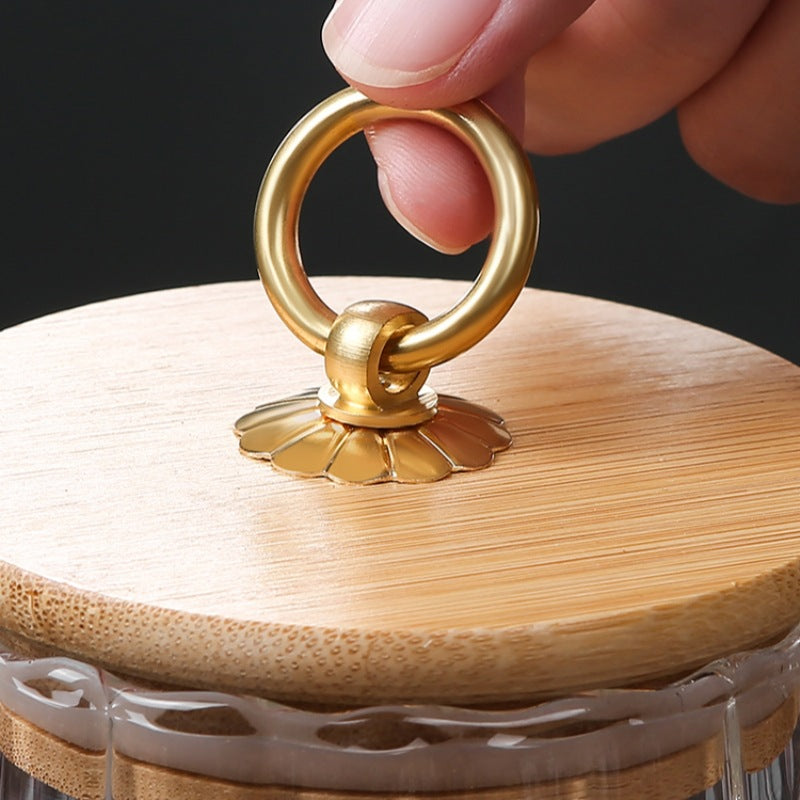 Runder Glasbehälter mit Holzdeckel & Löffel