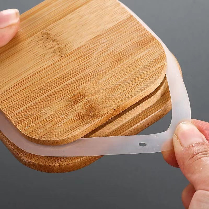 Viereckiger Glasbehälter mit Holzdeckel & Löffel