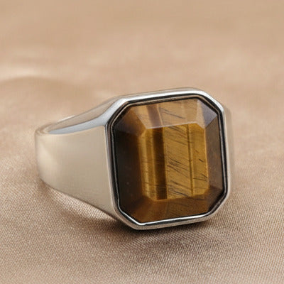 Titanstahl Ring mit Tigerauge
