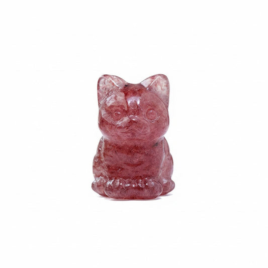 Erdbeerquarz - Katzenfigur