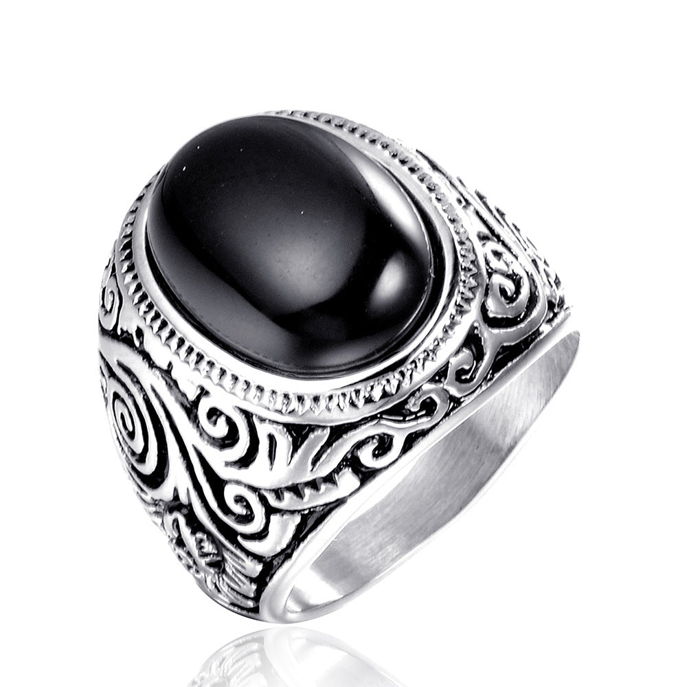 Titanstahl Ring mit schwarzem Onyx