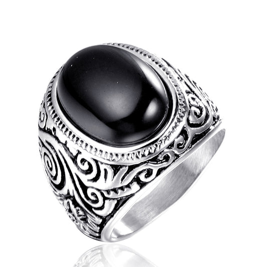 Titanstahl Ring mit schwarzem Onyx