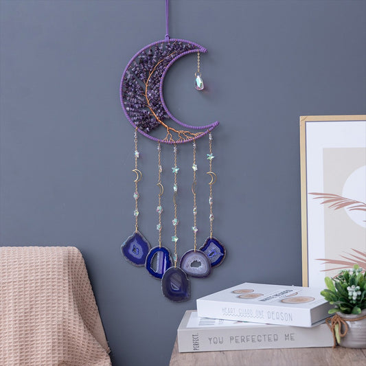Halbmond mit Amethyst & blauer Achat - Lichtspiel
