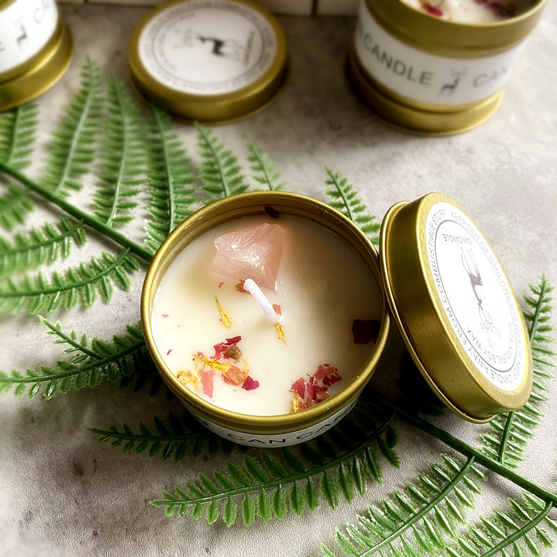 Ritualkerze mit Rosenquarz, Blüten & Kirschblütenduft