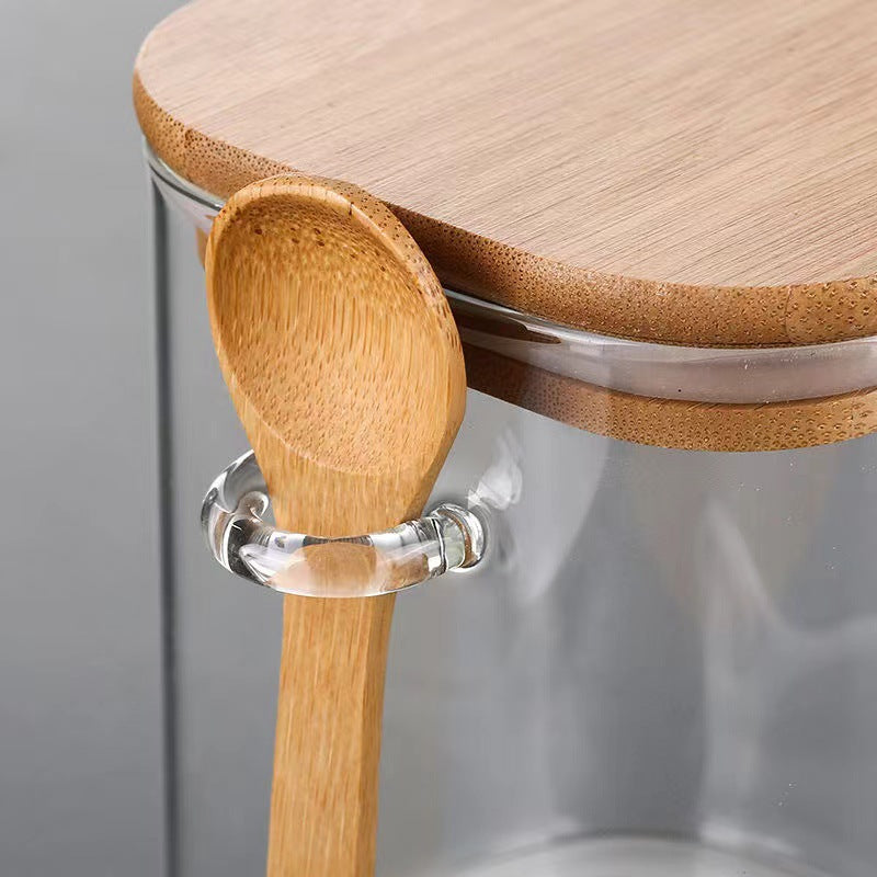 Viereckiger Glasbehälter mit Holzdeckel & Löffel