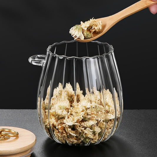 Runder Glasbehälter mit Holzdeckel & Löffel