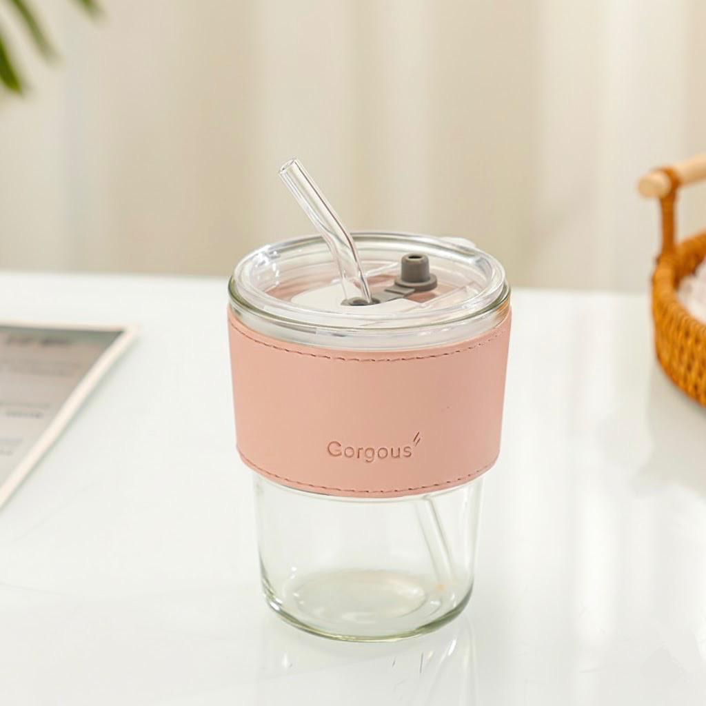 Glastrinkbecher mit Lederband