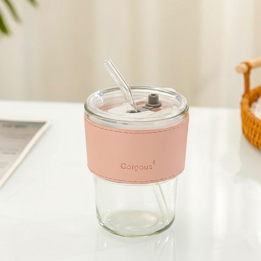 Glastrinkbecher mit Lederband