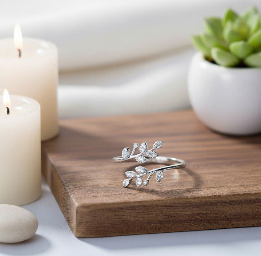 925 Silber Ring mit Blättermotiv