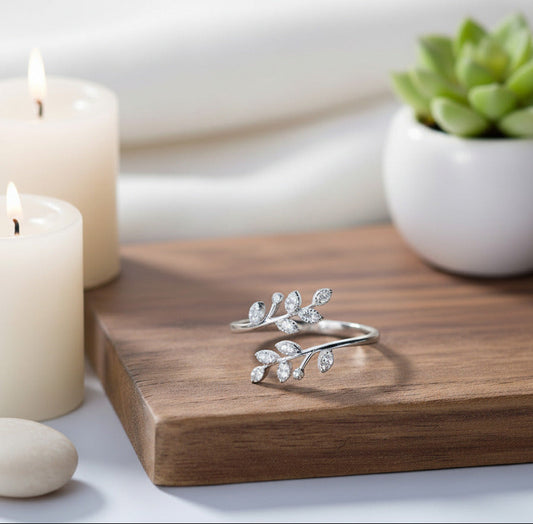 925 Silber Ring mit Blättermotiv