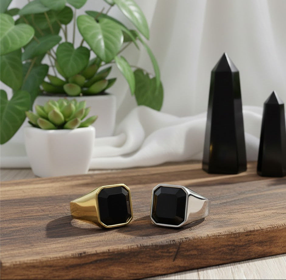 Titanstahl Ring mit schwarzem Onyx