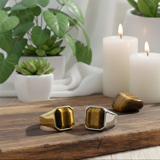 Titanstahl Ring mit Tigerauge