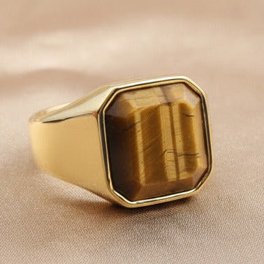 Titanstahl Ring mit Tigerauge