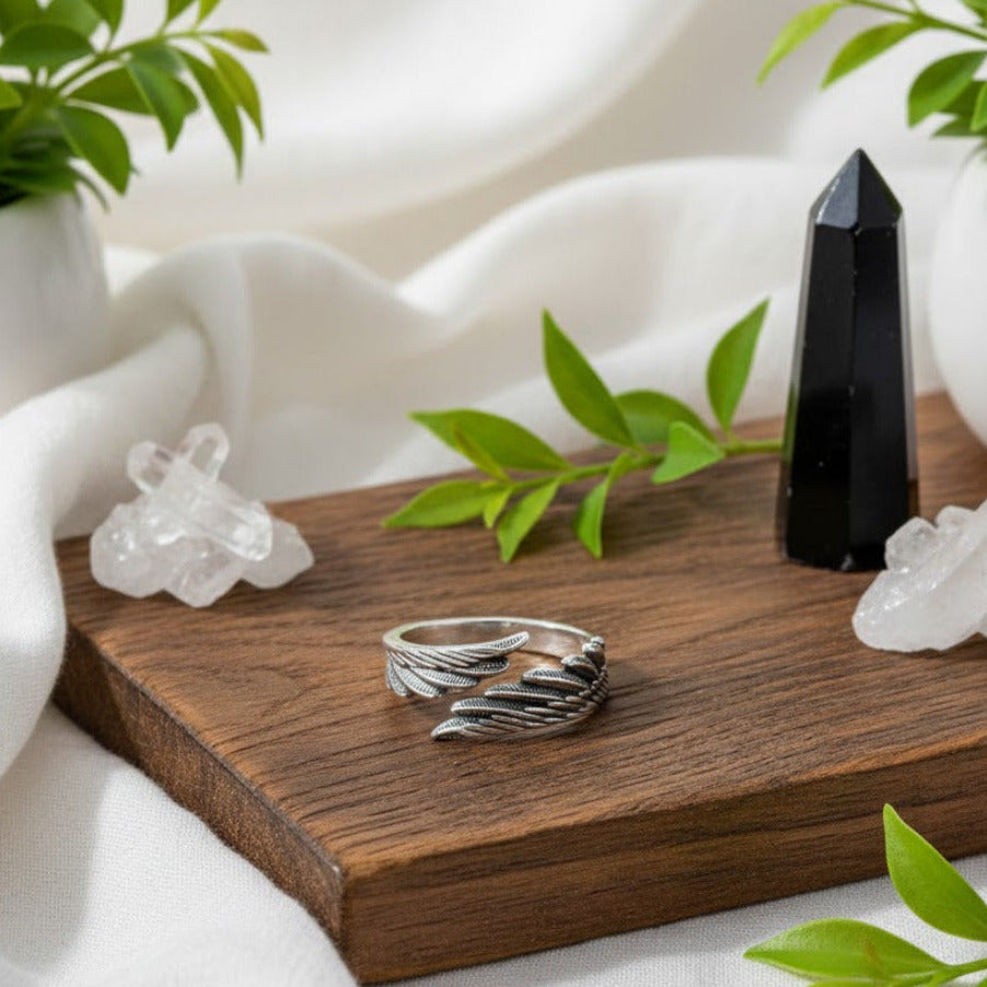 925 Silber Ring mit Federmotiv