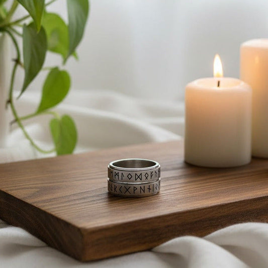 Titanstahl Ring mit Runensymbolen