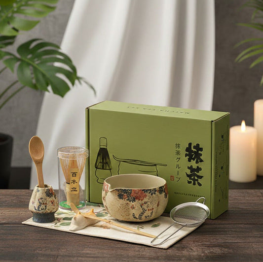 Matcha Set (8-teilig) - Kätzchen und Blumen