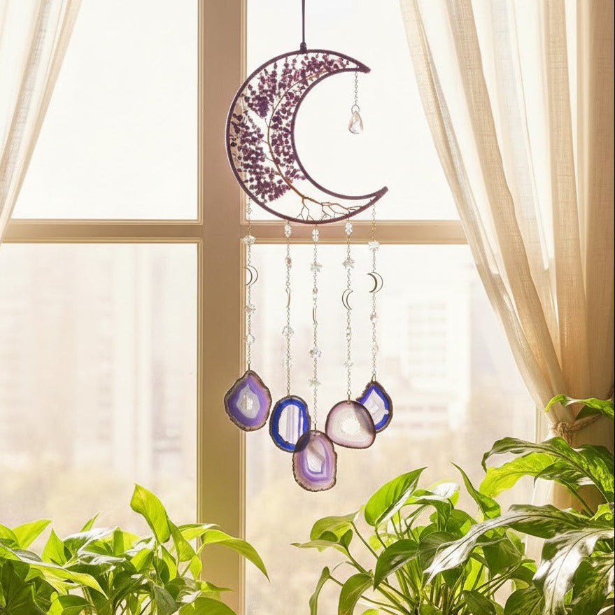 Halbmond mit Amethyst & blauer Achat - Lichtspiel