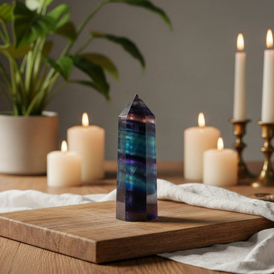 Regenbogen Fluorit Obelisk