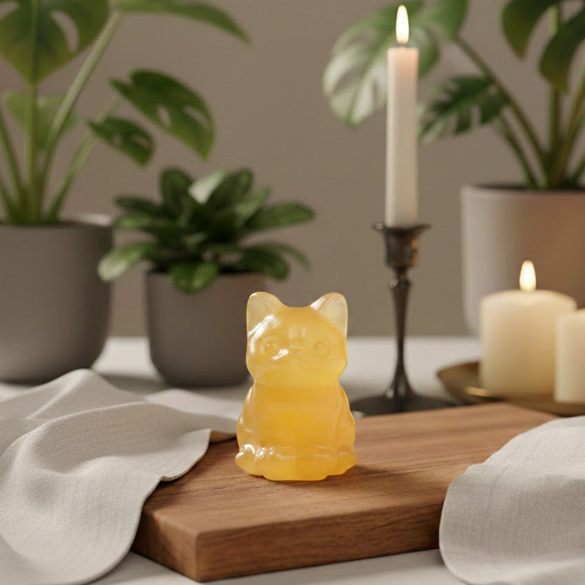 Goldener Steatit - Katzenfigur