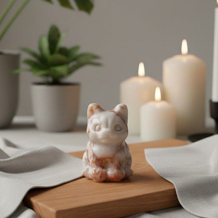 Roter Netz Jaspis - Katzenfigur