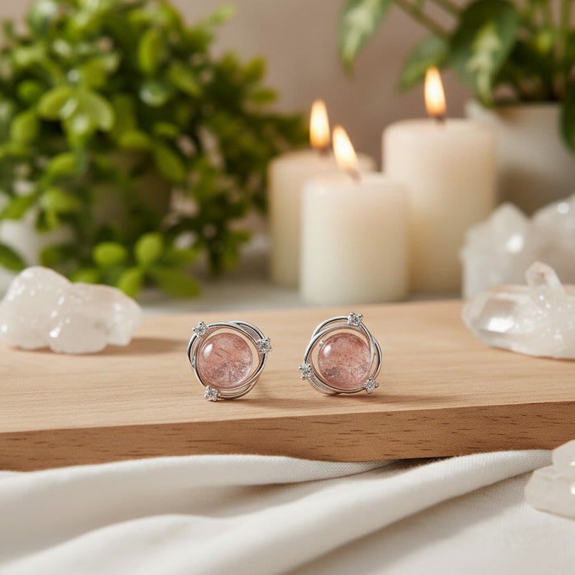 925 Silber Ohrringe mit Erdbeerquarz